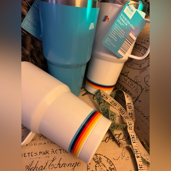 ‼️SOLD‼️ Four ALDI Gear Stainless Steel Tumblers with Straws NWT Blue & White - Picture 8 of 13